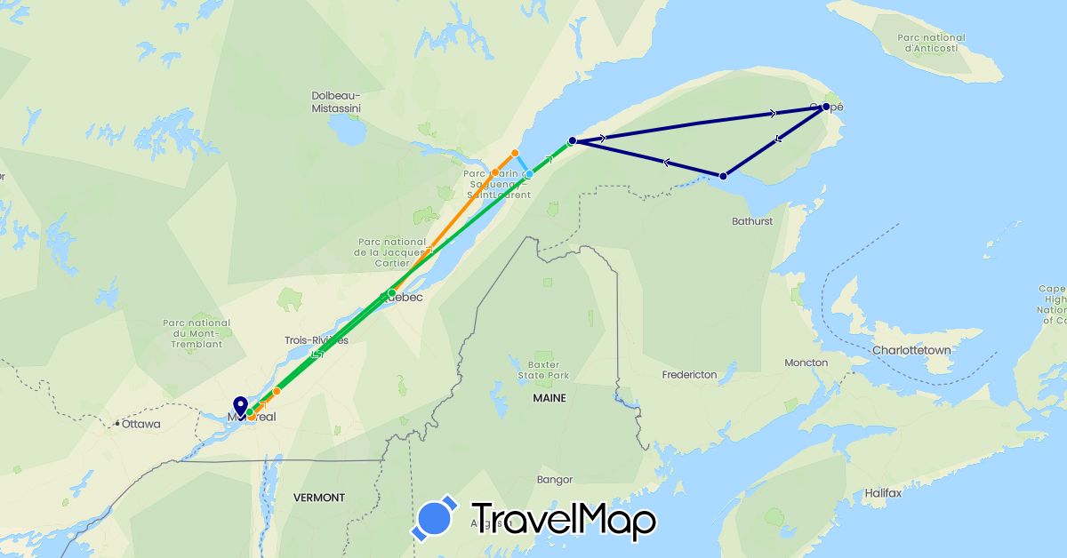 TravelMap itinerary: driving, bus, boat, hitchhiking in Canada (North America)
